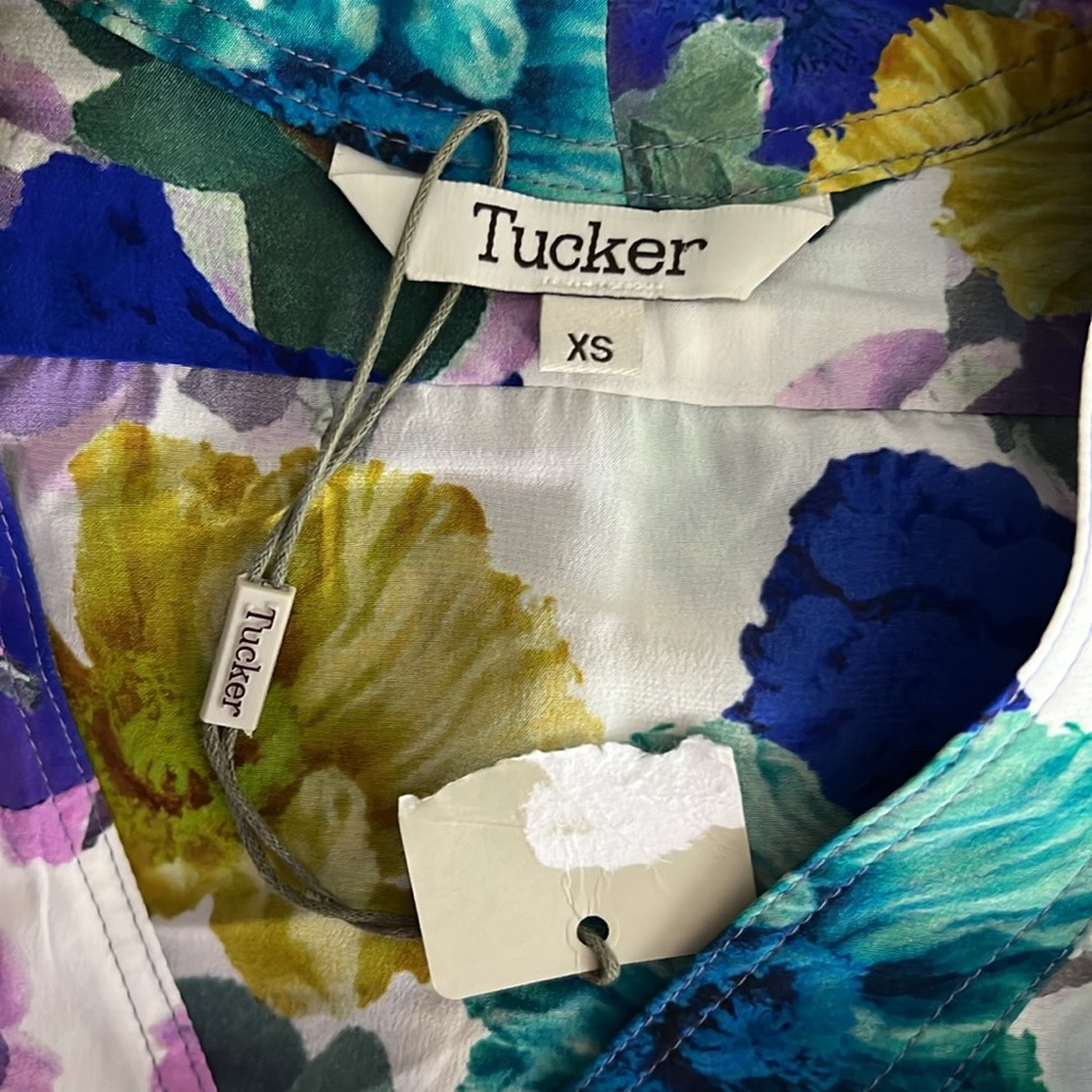 TUCKER Floral Silk Dress XS - Picture 8 of 9
